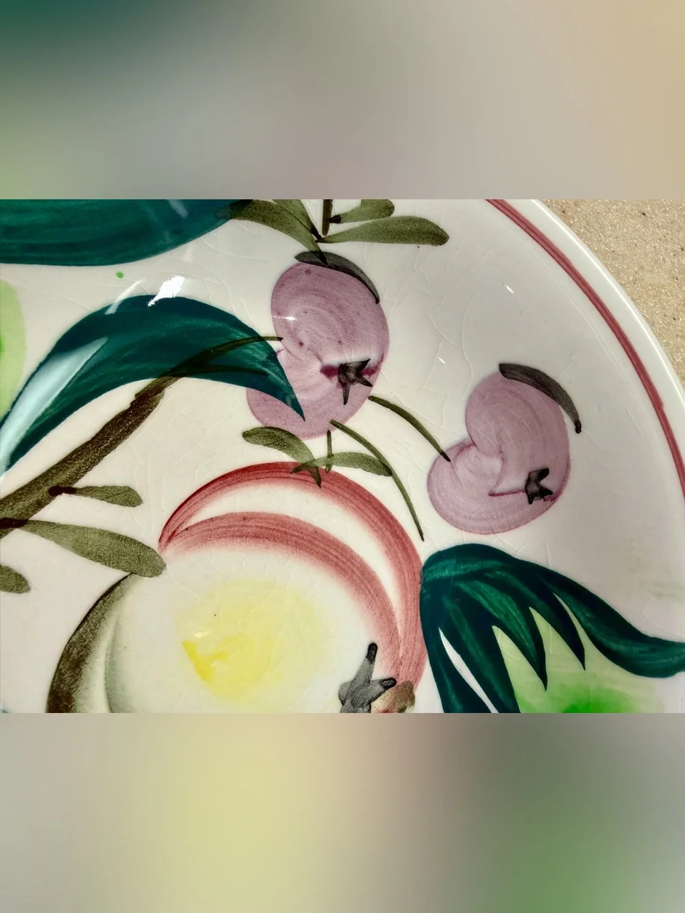 Hand-Painted Tropical Fruit Iron Stone Side Bowls set-4 Green Red Purple Yellow
